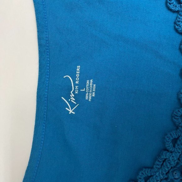 Kim Rogers Blue Butterfly Sleeve Top Crochet Beaded Details, Blue Crochet Top - Picture 8 of 8